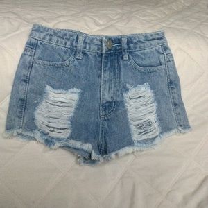 size 0 denim high rise shorts